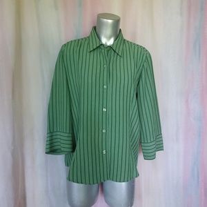 Green Striped Button Down Blouse